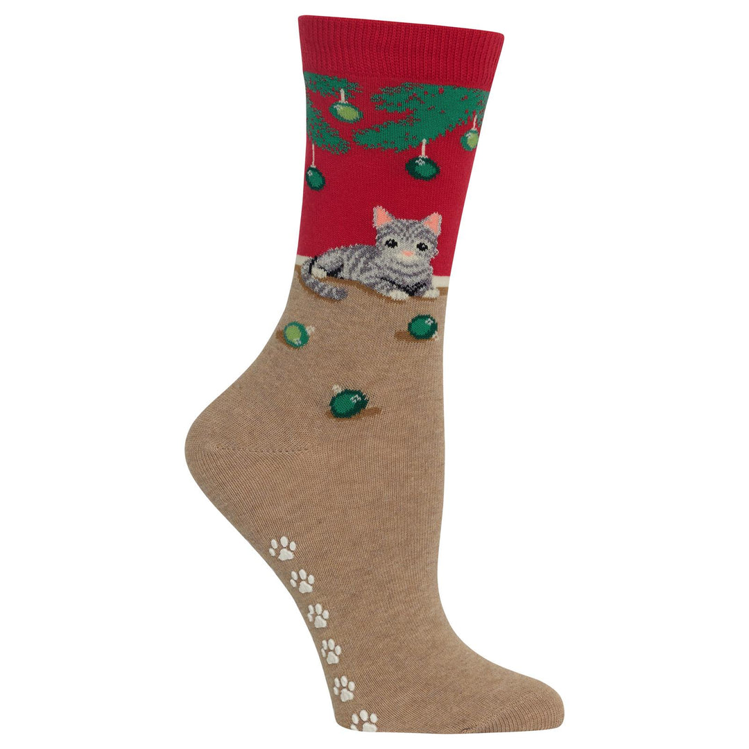 Women's Christmas Cat Non Skid Crew Socks
