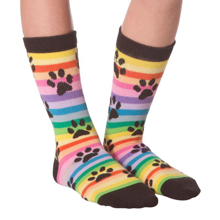 Kid's Rainbow Stripe Paw Crew Socks