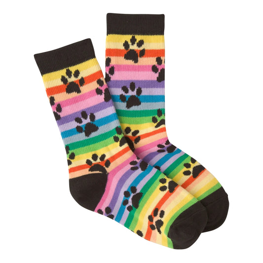 Kid's Rainbow Stripe Paw Crew Socks