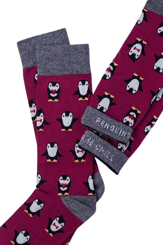 Men's Penguins are Chill Burgundy Sock