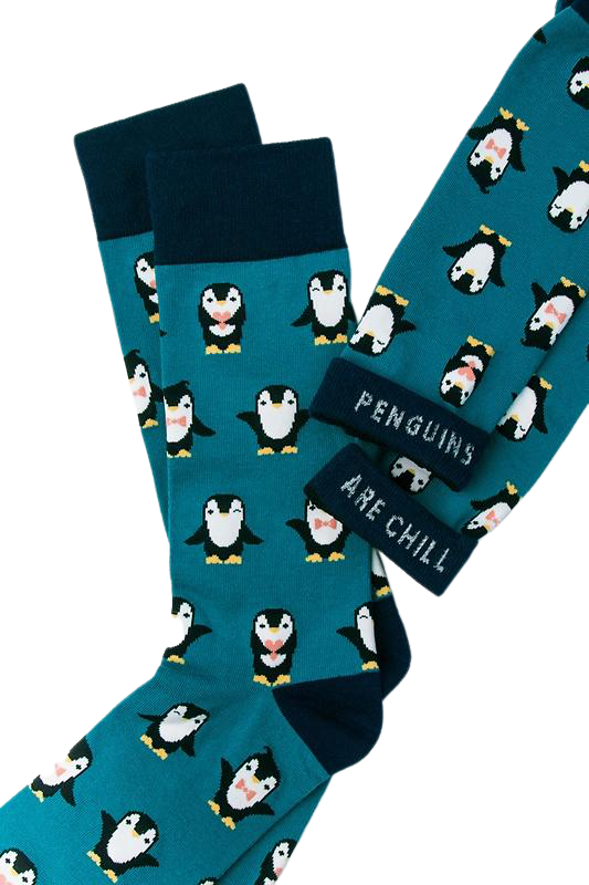 Men's Penguins are Chill Teal Sock